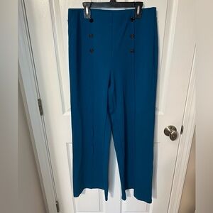 Halara Teal High-Waisted Trousers with Button Detail